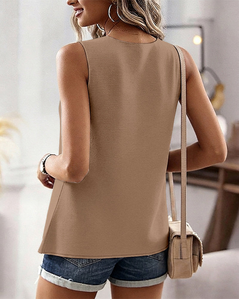 Women's Knit Tank Top Starfish Shell Gold Button Sleeveless Vest Beach Vacation Casual Top