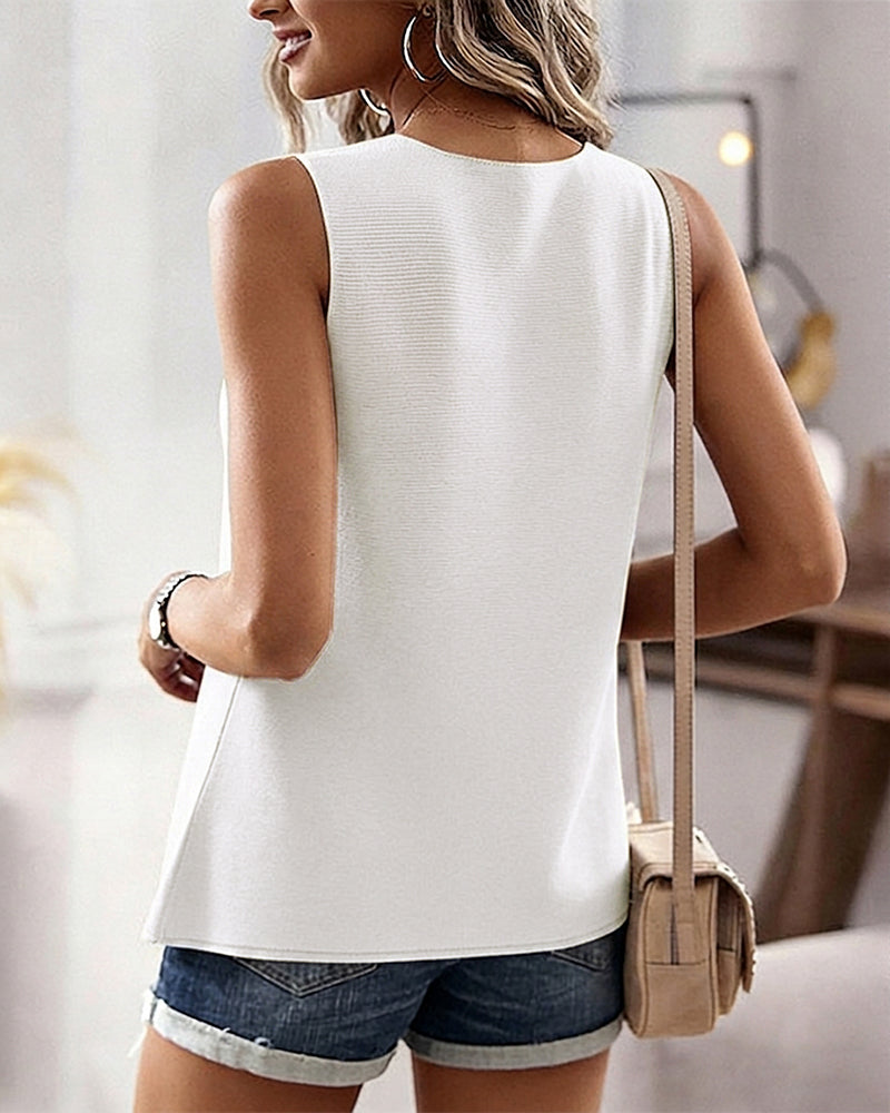 Women's Knit Tank Top Starfish Shell Gold Button Sleeveless Vest Beach Vacation Casual Top