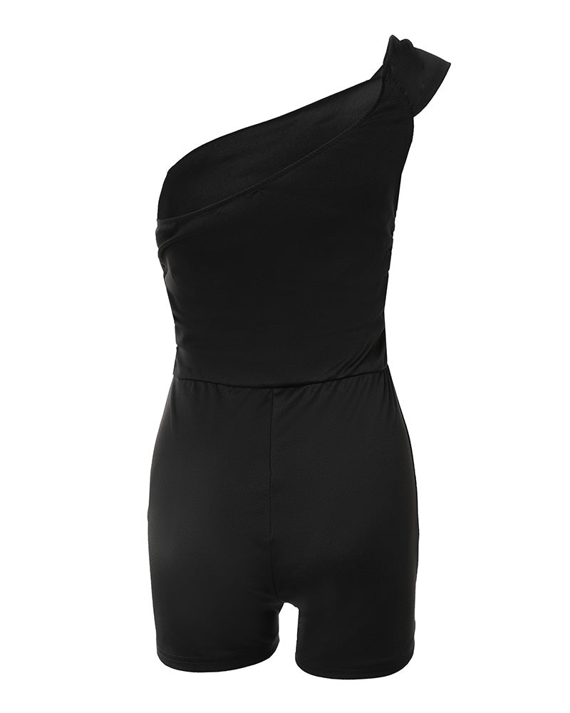 Women's Foldover One Shoulder Romper Slim Fit Sleeveless High Waist Romper