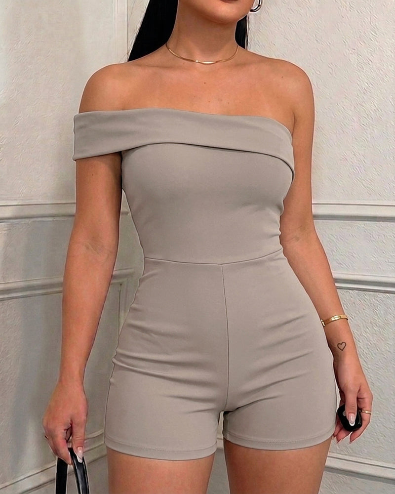 Women's Foldover One Shoulder Romper Slim Fit Sleeveless High Waist Romper